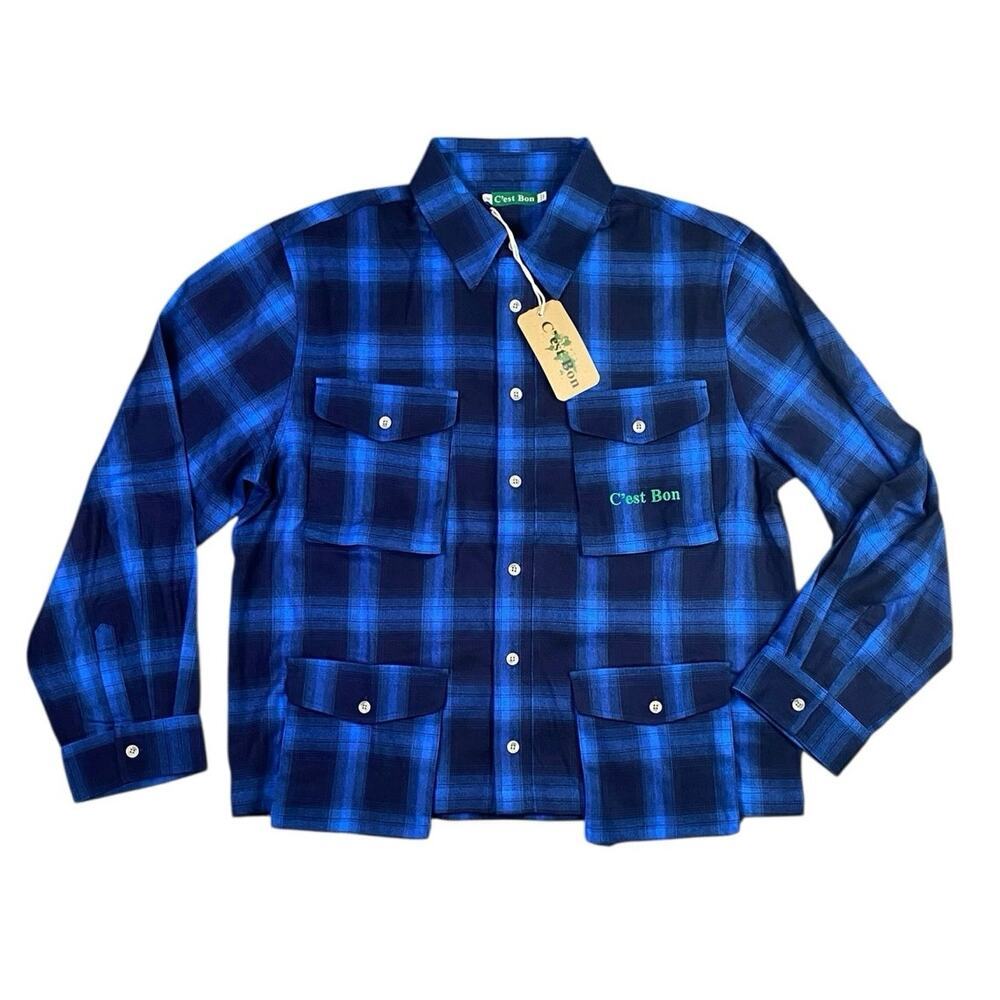 Cest Bon Blue Plaid Core Flannel Oversized Shirt NWT - M